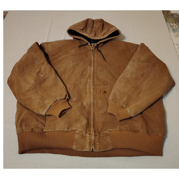 Carhartt Other - Carhartt Active Jacket Mens Brown Cotton Duck Canvas Insulated Hooded Work Coat